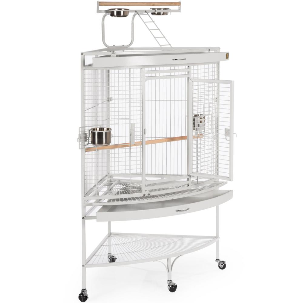 Prevue Corner Bird Cage w/Playtop Bird Cage White