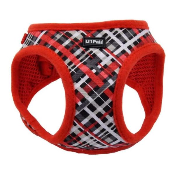 Li'l Pals® Canvas Dog Harness, Red and Grey Plaid, X-Small - 3/8" x 8"-10"