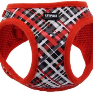 Li'l Pals® Canvas Dog Harness, Red and Grey Plaid, X-Small - 3/8" x 8"-10"