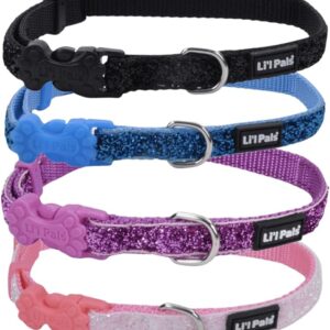Li'l Pals® Adjustable Dog Collar with Glitter Overlay, Black Sparkles, Small - 3/8" x 8"-12"